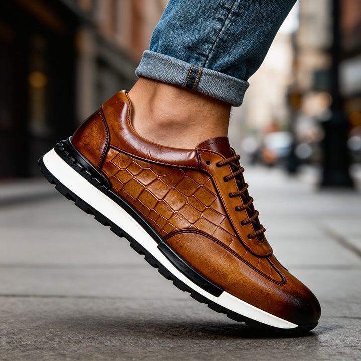 Men's Sneakers - Low-Top with Embossed Panel