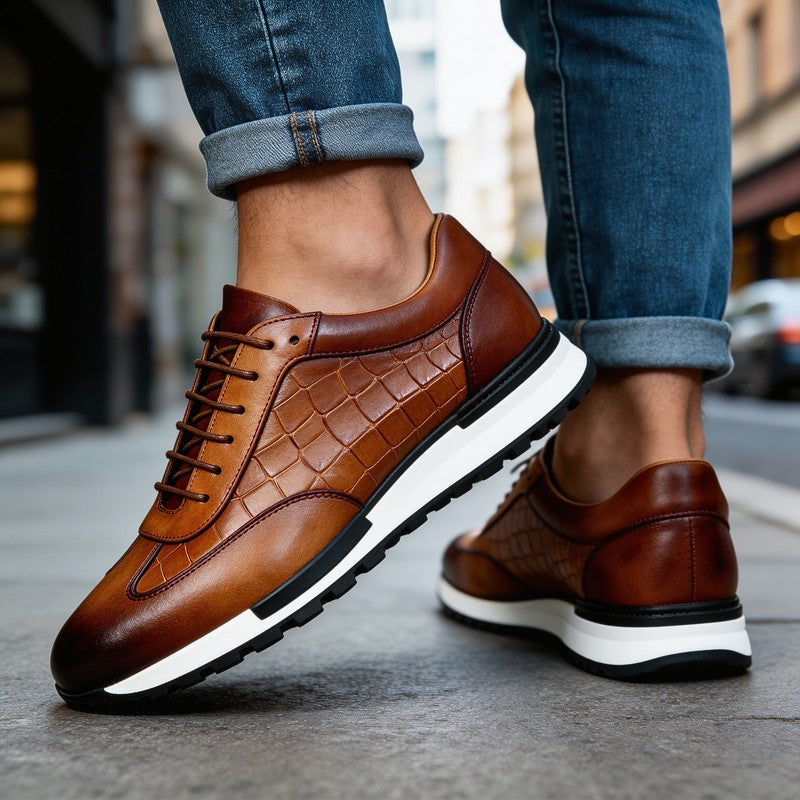 Men's Sneakers - Low-Top with Embossed Panel