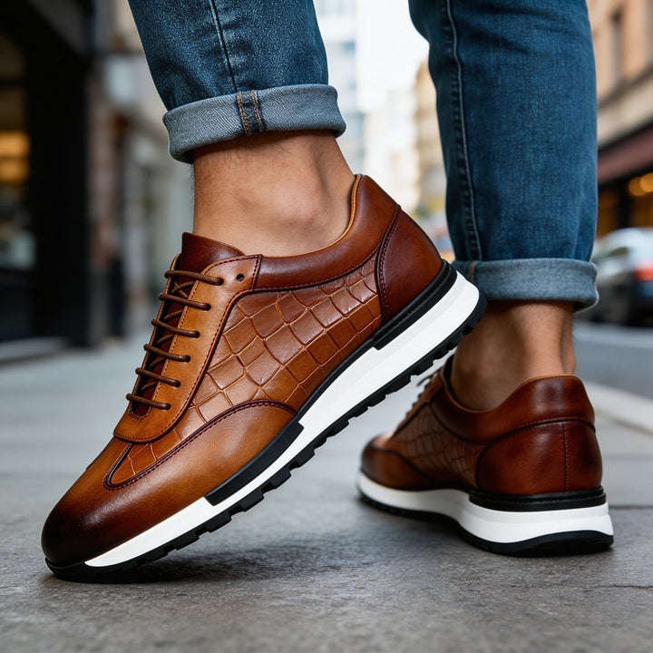Men's Sneakers - Low-Top with Embossed Panel