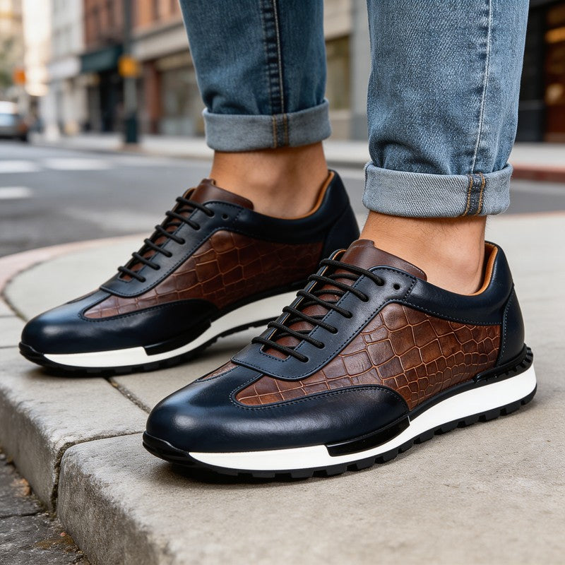 Men's Sneakers - Low-Top with Embossed Panel