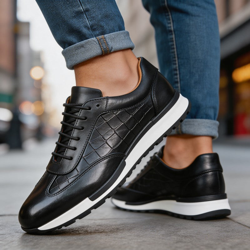 Men's Sneakers - Low-Top with Embossed Panel