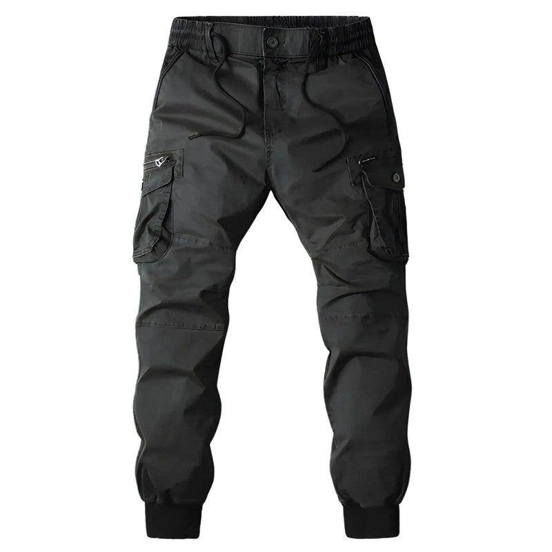 Men's Tapered Cargo Trousers with Elastic Waistband