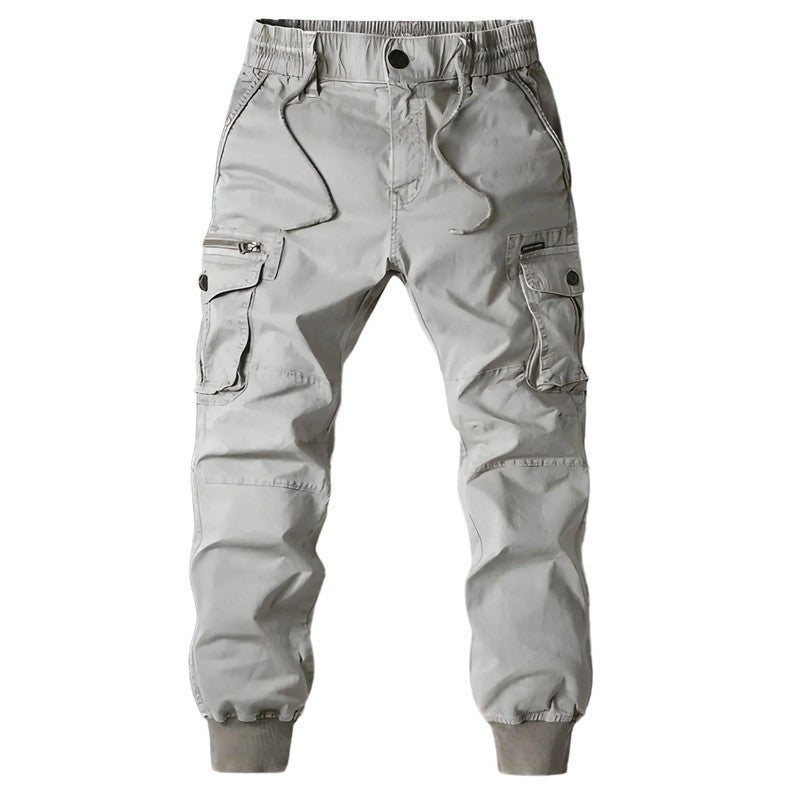 Men's Tapered Cargo Trousers with Elastic Waistband