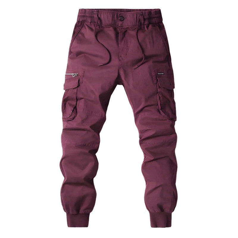 Men's Tapered Cargo Trousers with Elastic Waistband