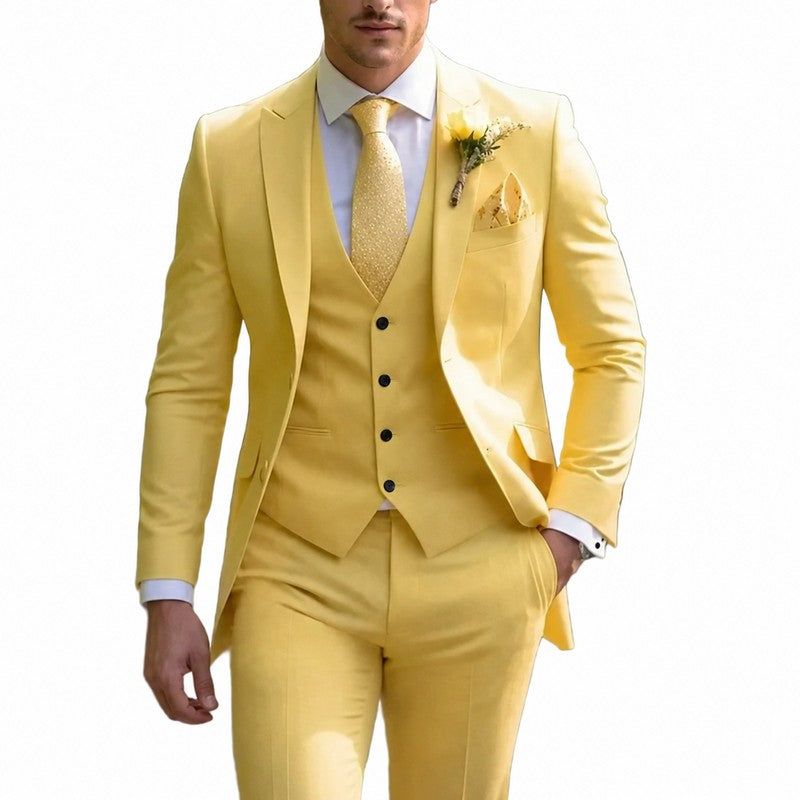 Men's Three-Piece Suit Set - Straight Leg