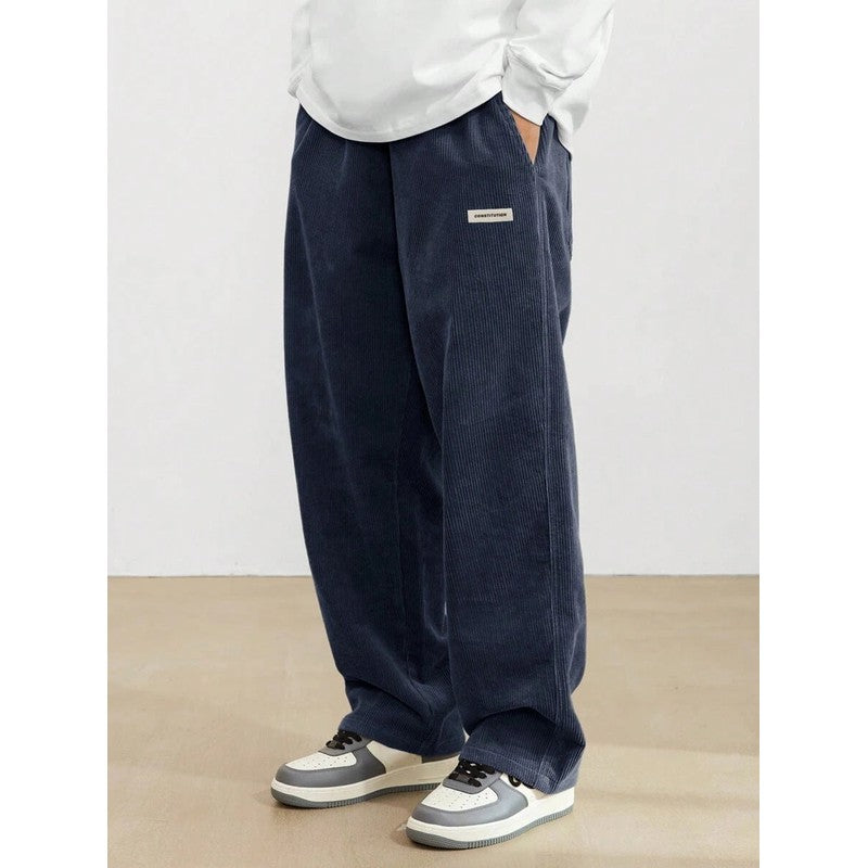 Men's Wide-Leg Trousers - Elastic Waistband with Side Pockets
