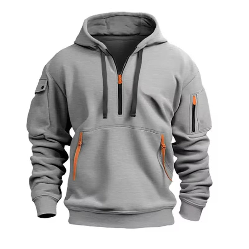 Men's Zip-Up Hoodie - Half-Zip Front Pockets