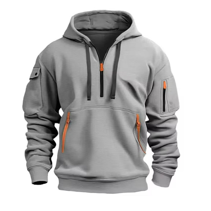 Men's Zip-Up Hoodie - Half-Zip Front Pockets