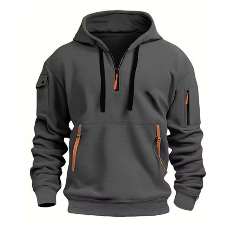 Men's Zip-Up Hoodie - Half-Zip Front Pockets