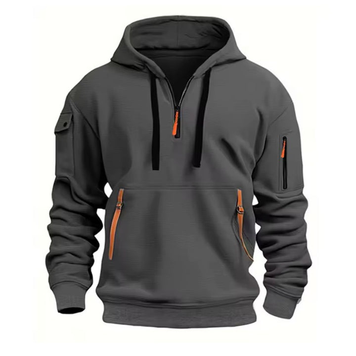 Men's Zip-Up Hoodie - Half-Zip Front Pockets