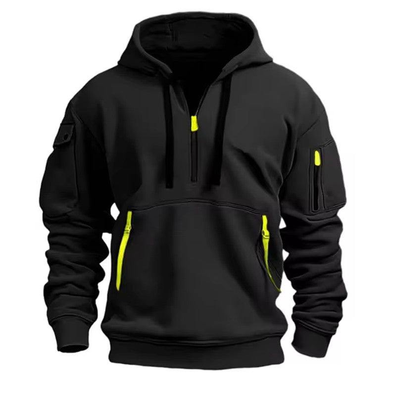 Men's Zip-Up Hoodie - Half-Zip Front Pockets