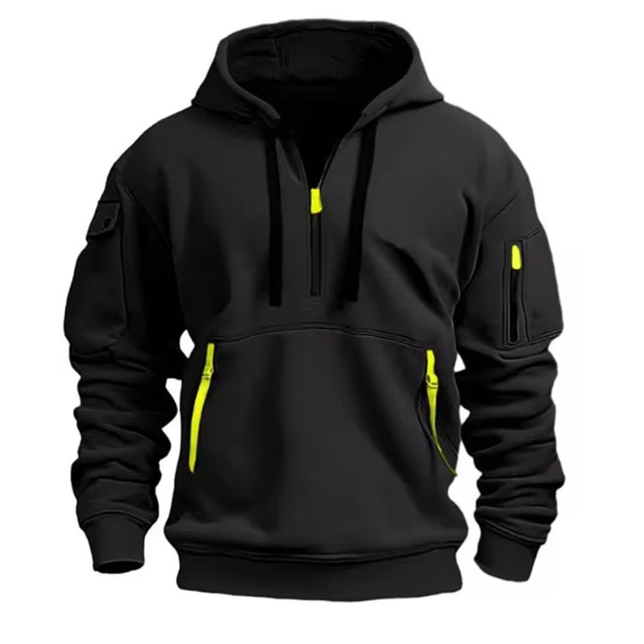 Men's Zip-Up Hoodie - Half-Zip Front Pockets