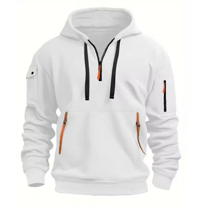 Men's Zip-Up Hoodie - Half-Zip Front Pockets