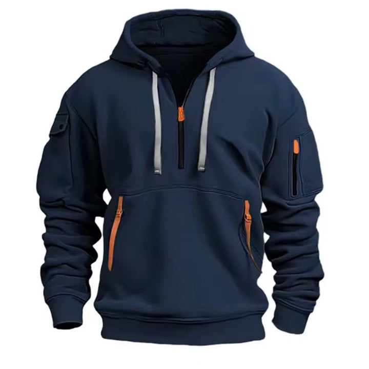 Men's Zip-Up Hoodie - Half-Zip Front Pockets