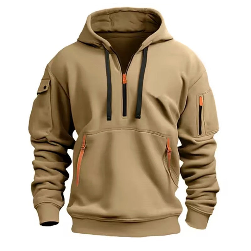 Men's Zip-Up Hoodie - Half-Zip Front Pockets