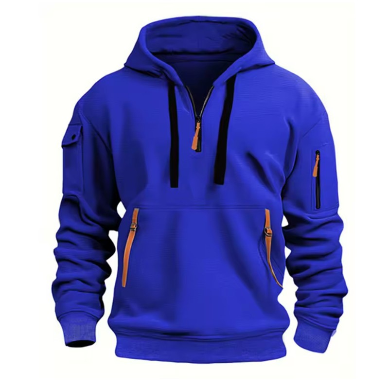 Men's Zip-Up Hoodie - Half-Zip Front Pockets