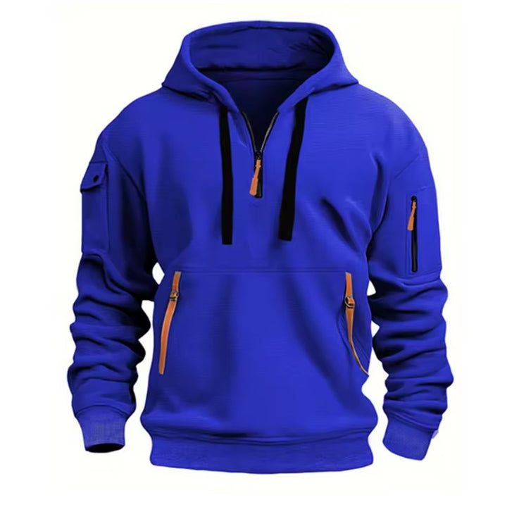 Men's Zip-Up Hoodie - Half-Zip Front Pockets