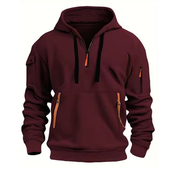Men's Zip-Up Hoodie - Half-Zip Front Pockets