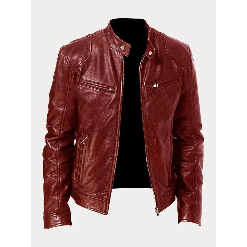 Men's Zip-Up Jacket - Band Collar with Chest Pockets