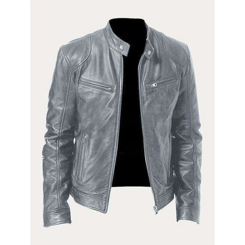 Men's Zip-Up Jacket - Band Collar with Chest Pockets