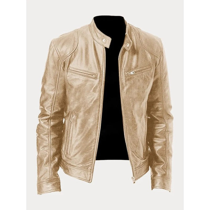 Men's Zip-Up Jacket - Band Collar with Chest Pockets