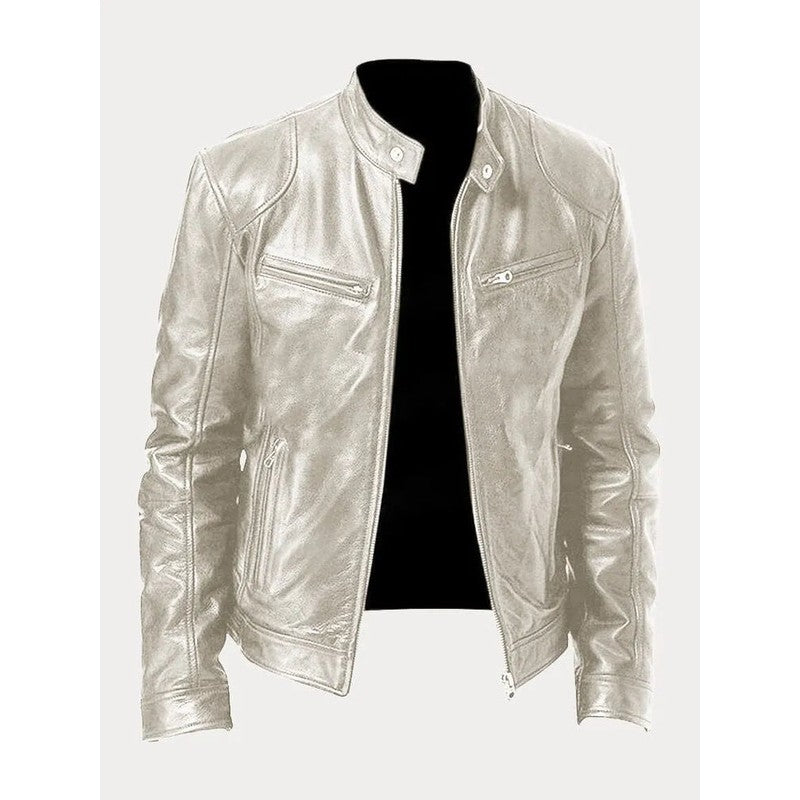 Men's Zip-Up Jacket - Band Collar with Chest Pockets