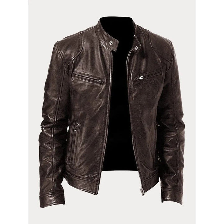 Men's Zip-Up Jacket - Band Collar with Chest Pockets