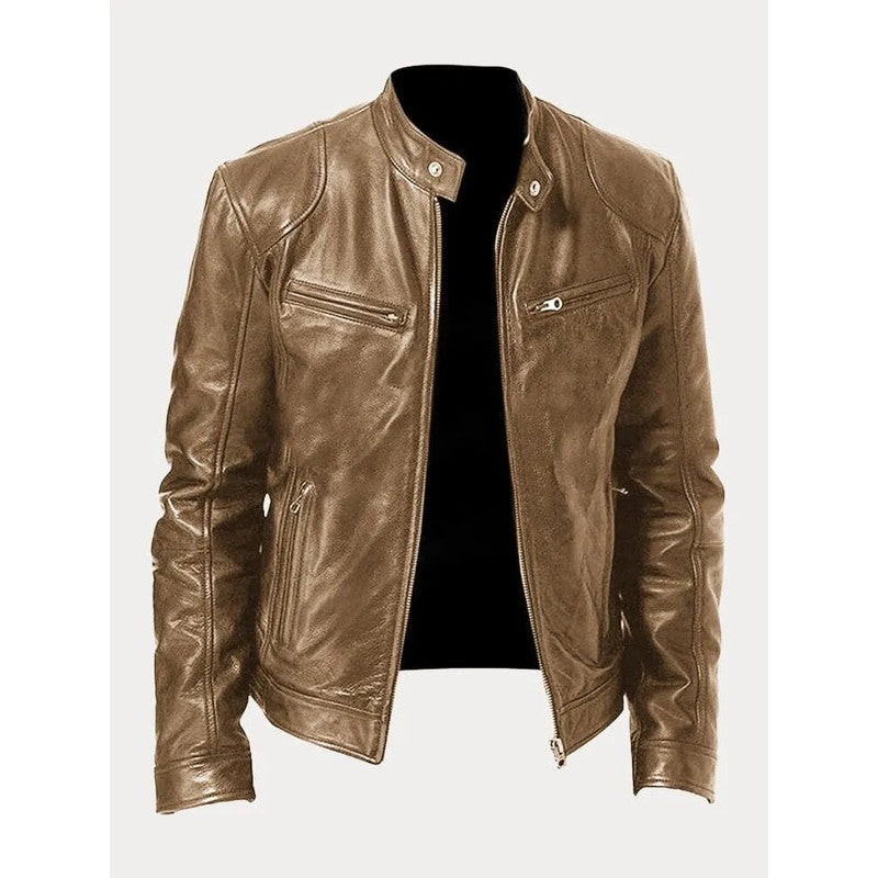Men's Zip-Up Jacket - Band Collar with Chest Pockets