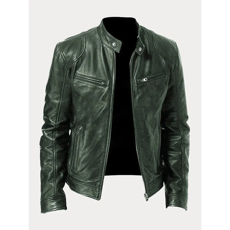 Men's Zip-Up Jacket - Band Collar with Chest Pockets