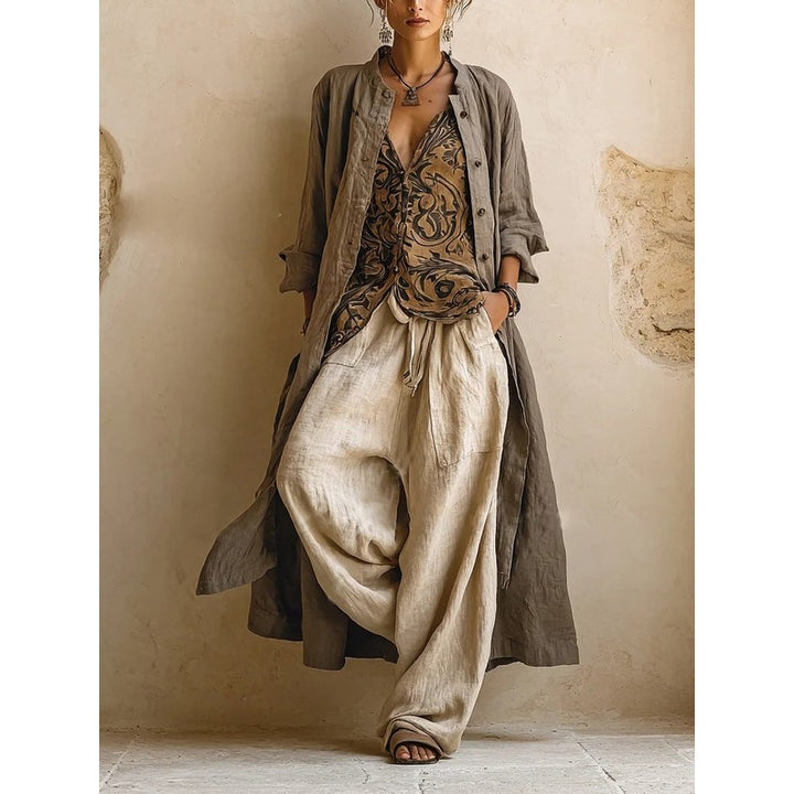 Women's 3-Piece Set - Wide Leg Pants, Sleeveless Top, Maxi Cardigan