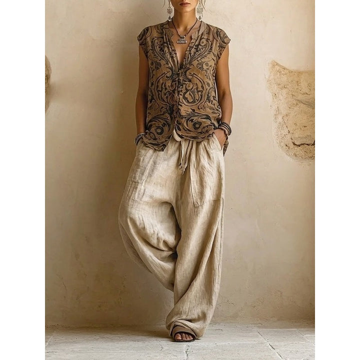 Women's 3-Piece Set - Wide Leg Pants, Sleeveless Top, Maxi Cardigan