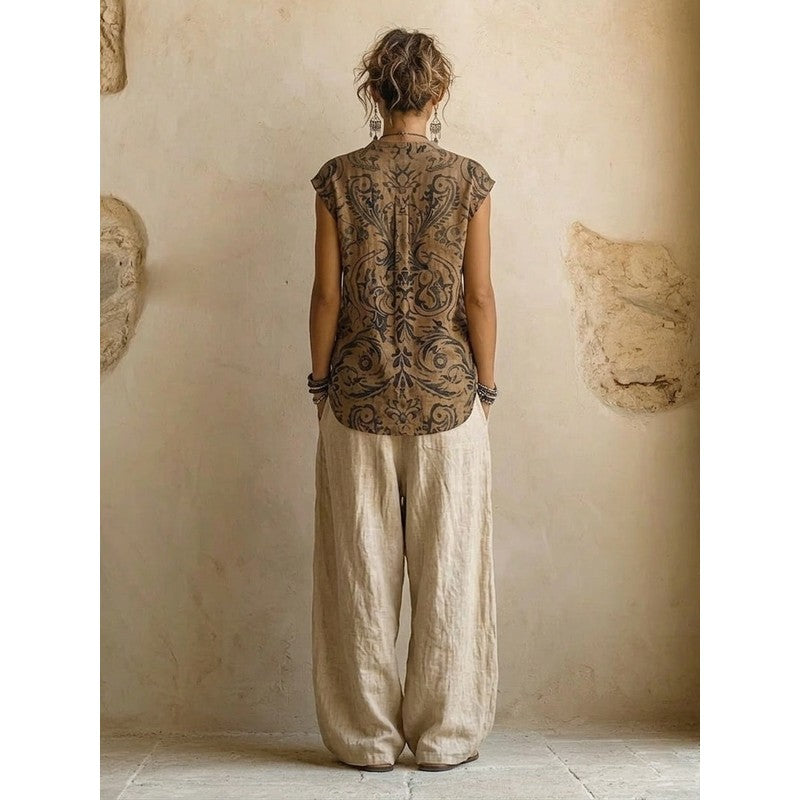 Women's 3-Piece Set - Wide Leg Pants, Sleeveless Top, Maxi Cardigan