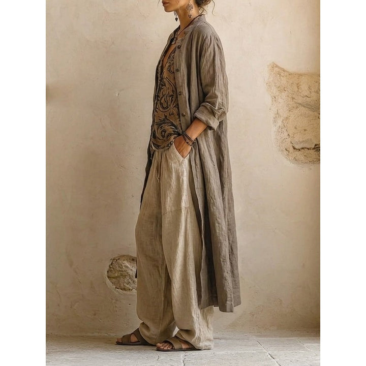 Women's 3-Piece Set - Wide Leg Pants, Sleeveless Top, Maxi Cardigan
