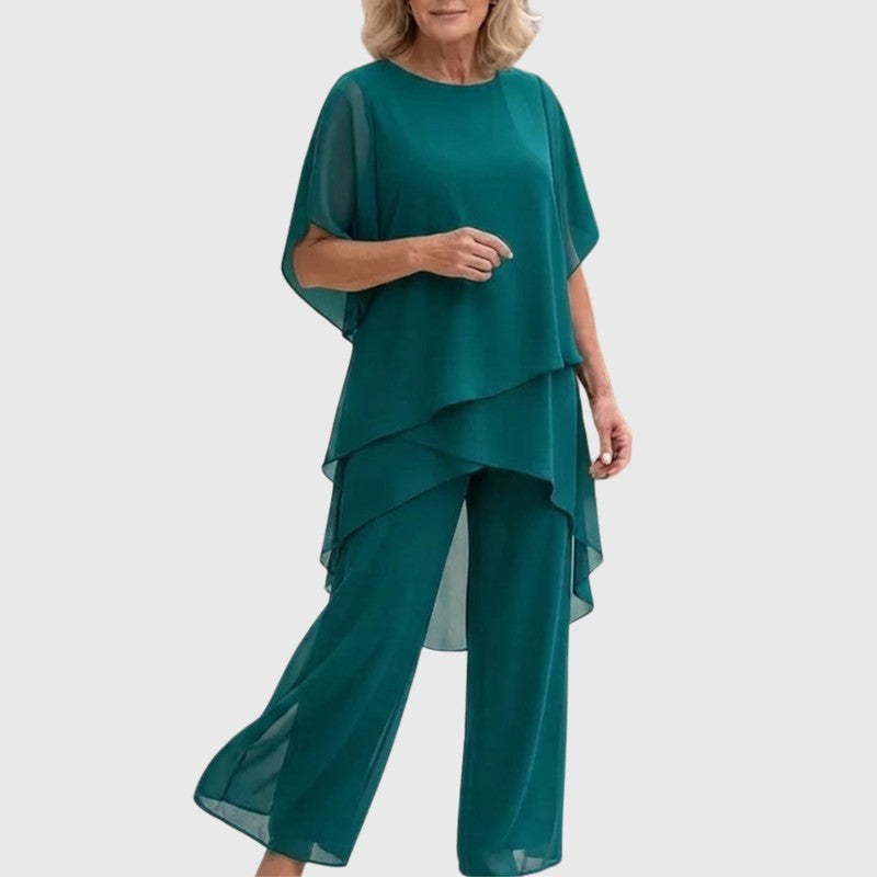 Women's Asymmetric Drape Top and Palazzo Pants Set