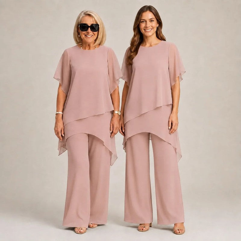 Women's Asymmetric Drape Top and Palazzo Pants Set