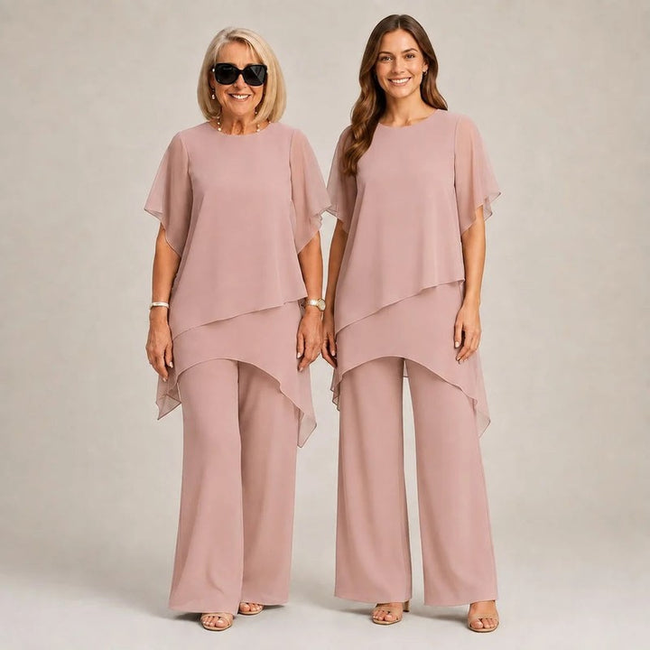 Women's Asymmetric Drape Top and Palazzo Pants Set
