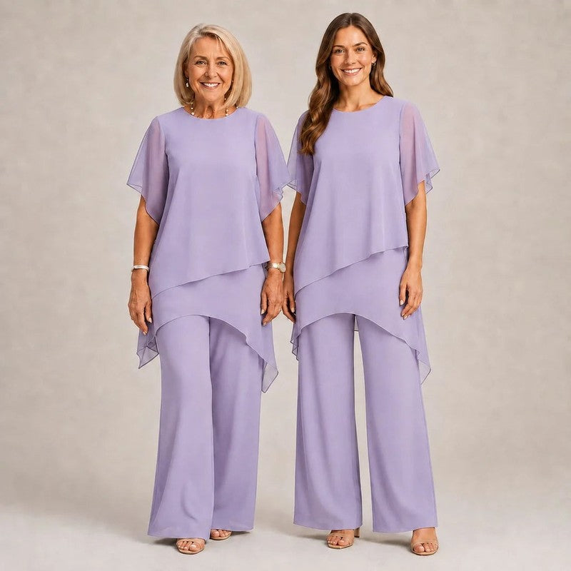 Women's Asymmetric Drape Top and Palazzo Pants Set