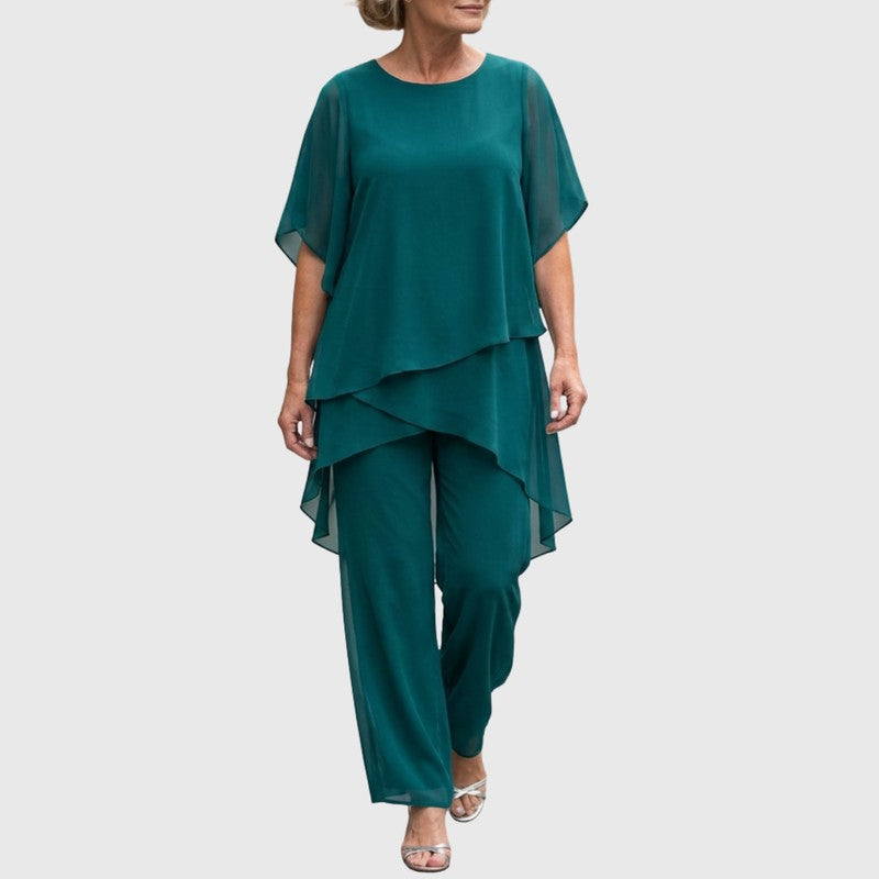 Women's Asymmetric Drape Top and Palazzo Pants Set