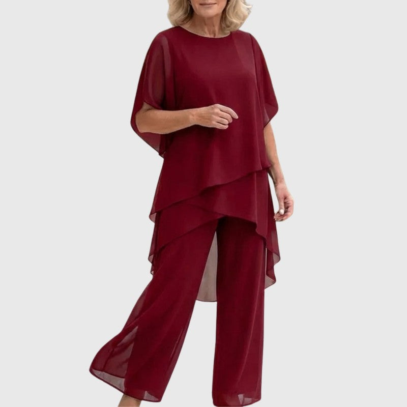 Women's Asymmetric Drape Top and Palazzo Pants Set