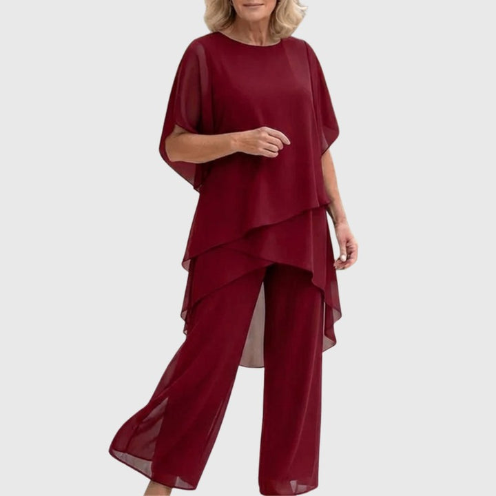 Women's Asymmetric Drape Top and Palazzo Pants Set