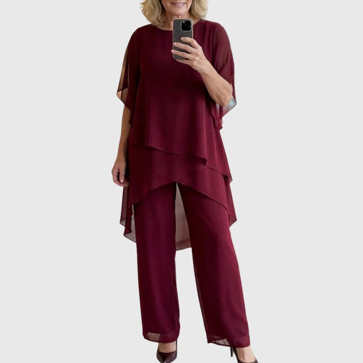 Women's Asymmetric Drape Top and Palazzo Pants Set