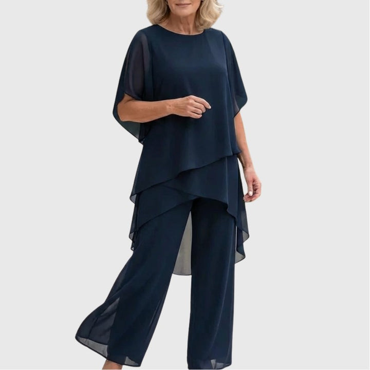 Women's Asymmetric Drape Top and Palazzo Pants Set