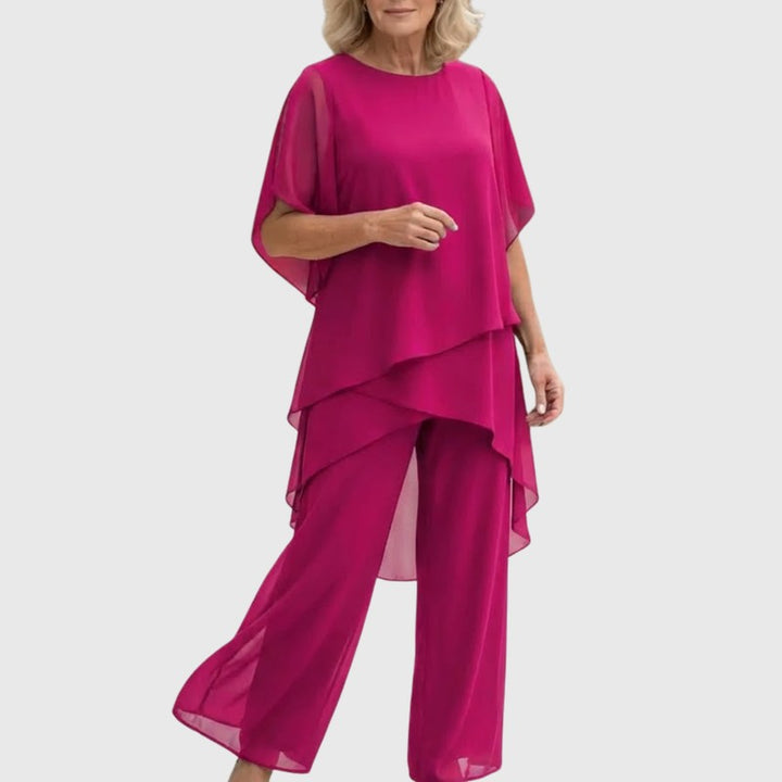 Women's Asymmetric Drape Top and Palazzo Pants Set