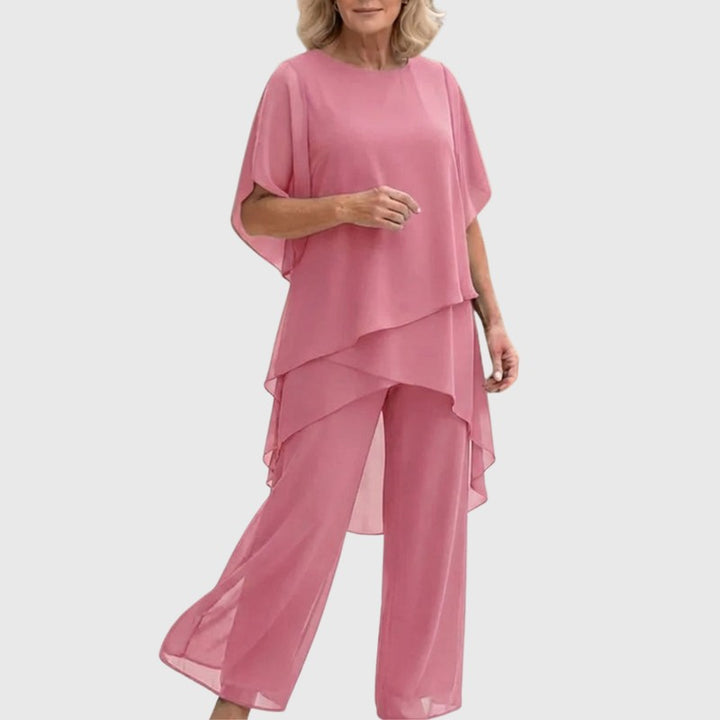 Women's Asymmetric Drape Top and Palazzo Pants Set