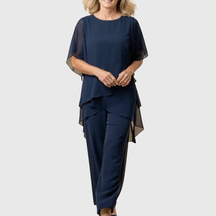 Women's Asymmetric Drape Top and Palazzo Pants Set