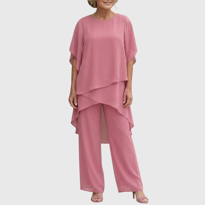 Women's Asymmetric Drape Top and Palazzo Pants Set