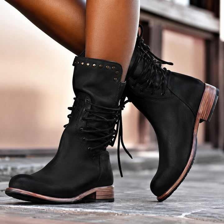 Women's Biker Ankle Boots - Mid-Calf Height
