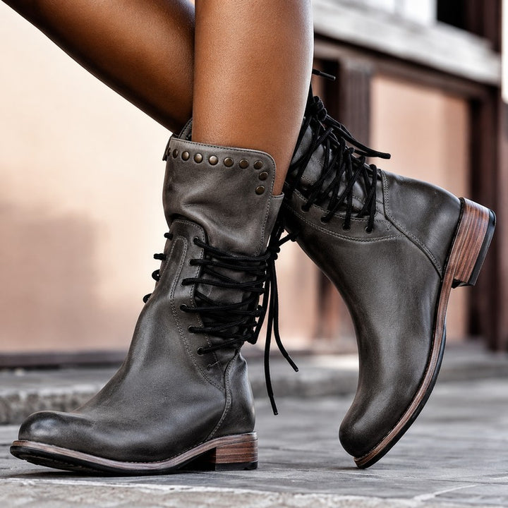 Women's Biker Ankle Boots - Mid-Calf Height