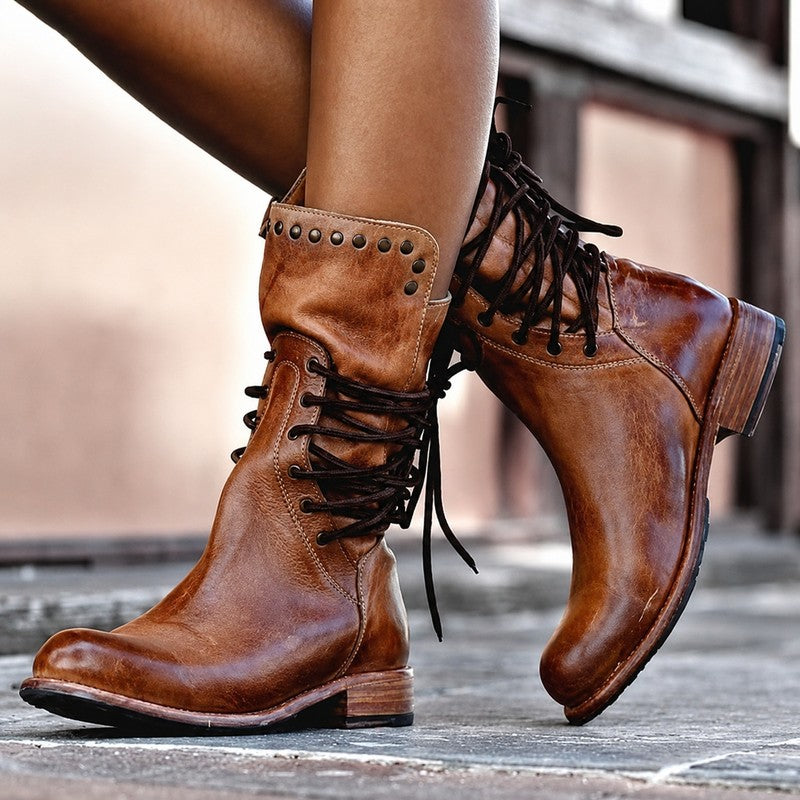 Women's Biker Ankle Boots - Mid-Calf Height