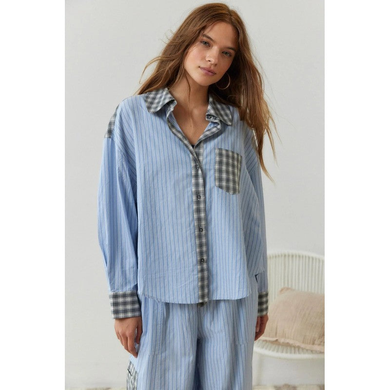 Women's Button-Up Pajama Set - Mixed Pattern